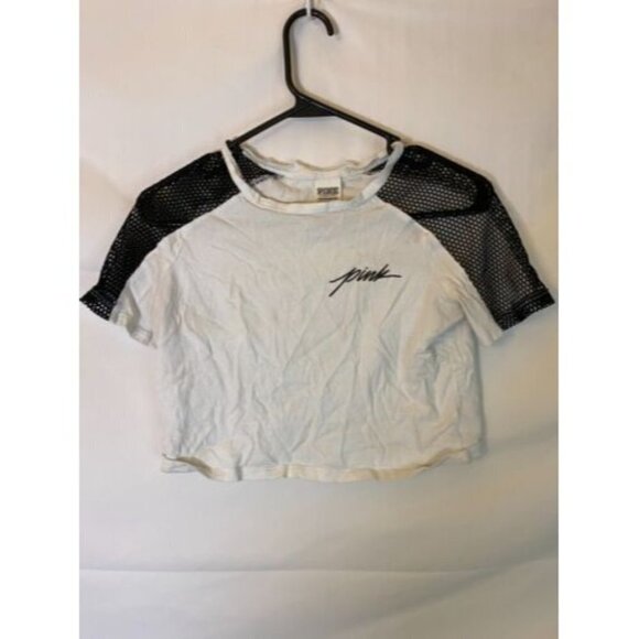 PINK VICTORIAS SECRET WOMENS JUNIORS SIZE XS EXTRA SMALL WHITE CROP TOP - Picture 1 of 1